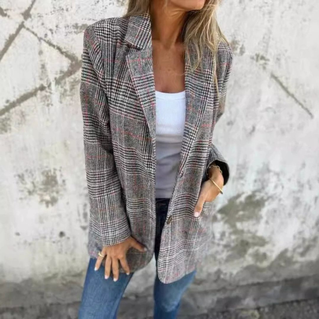 SOPHIE STYLISH BLAZER - GREY/RED